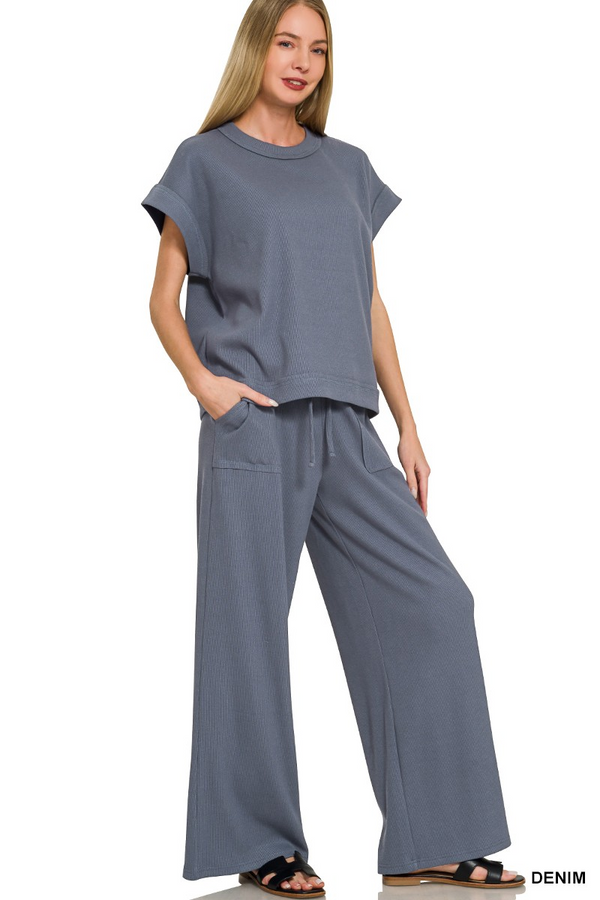 Ribbed Short Sleeve Tee and Pants Set
