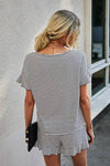 Round Neck Striped Top Short Set - 3 Colors