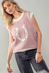 Wild Woven Horseshoe Sweater Vest Pink