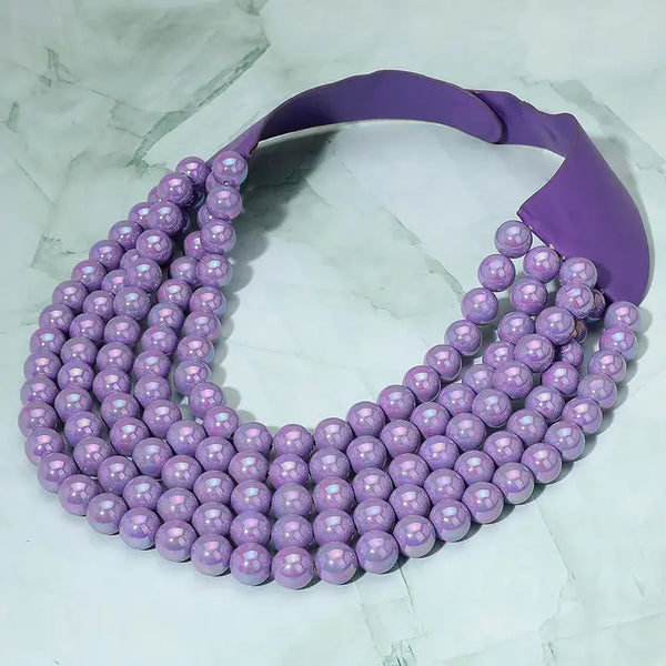 Multistrand Beaded Statement Magnetic Necklace Lilac