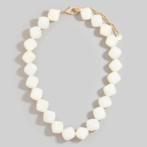 Irregular Marble Resin Beaded Necklace- Ivory
