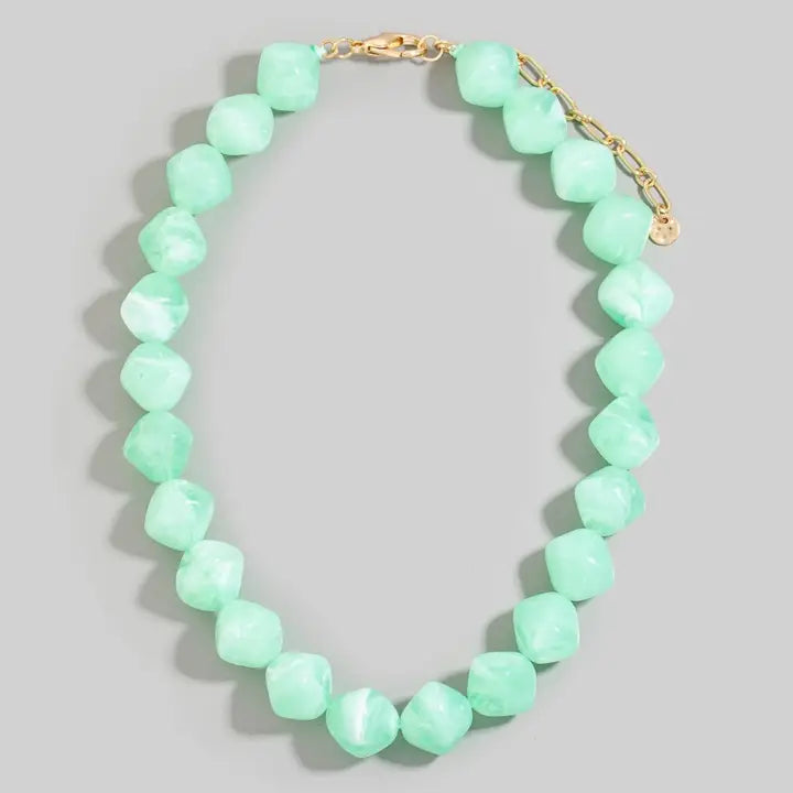 Irregular Marble Resin Beaded Necklace- Mint
