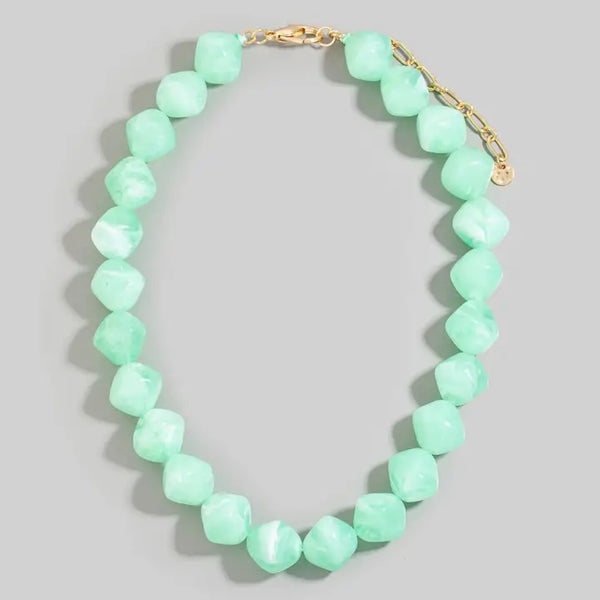 Irregular Marble Resin Beaded Necklace- Mint