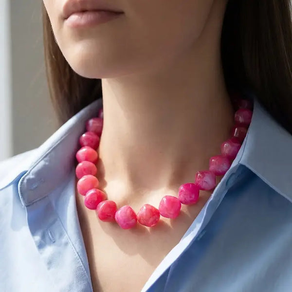 Irregular Marble Resin Beaded Necklace-Red