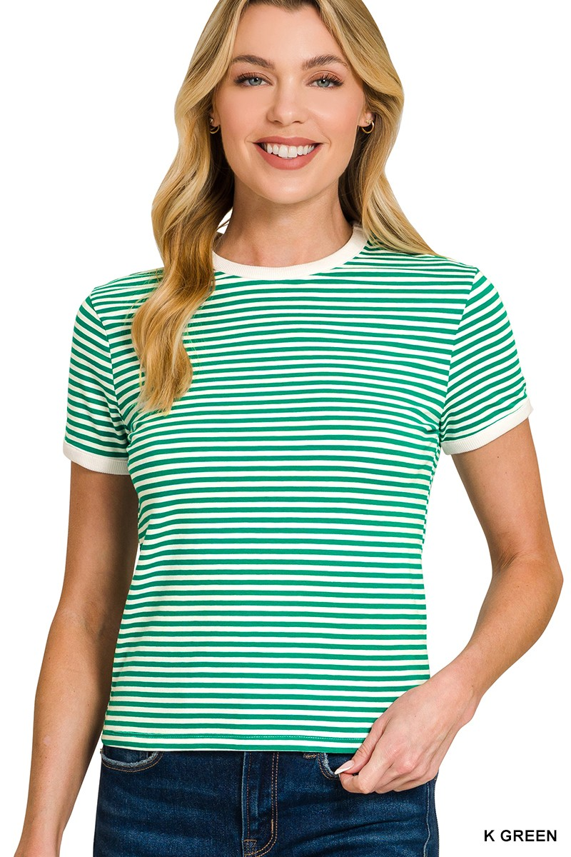 Striped Contrast Trim Tee
