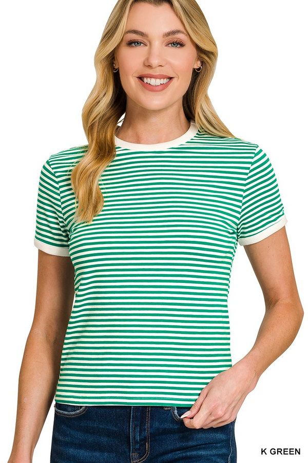 Striped Contrast Trim Tee