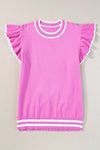Ruffled Sleeve Round Neck Knit Top Pink