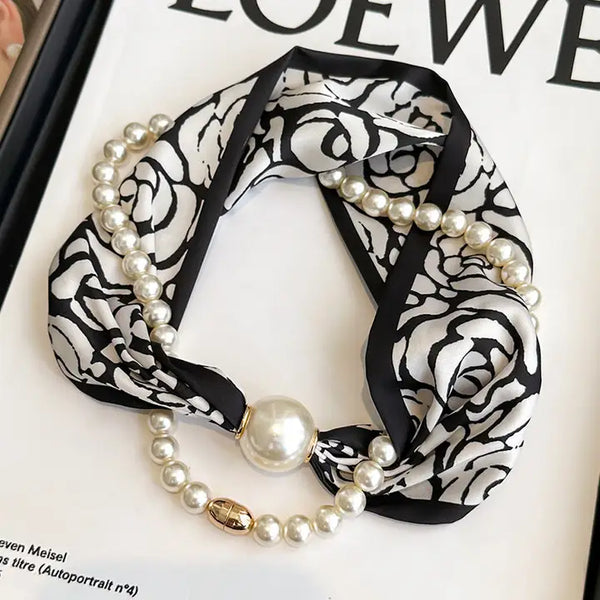 Elegant Magnetic Clasp Pearl Necklace Scarf