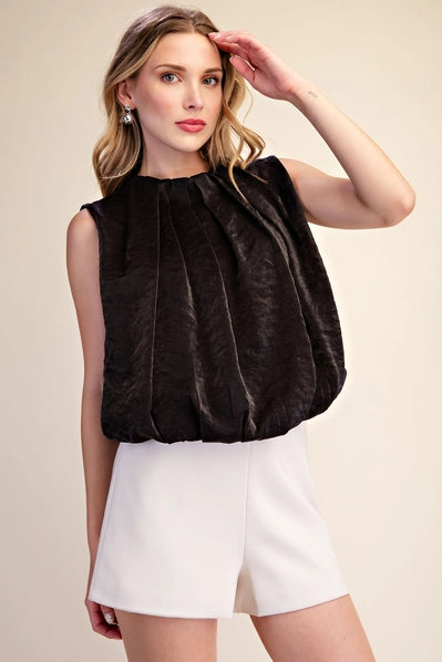 Black Pleated Balloon Top