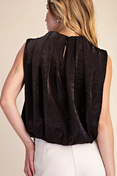 Black Pleated Balloon Top