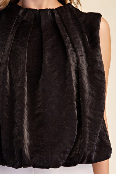 Black Pleated Balloon Top