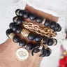 Beaded Boho Bracelets Set of 4 Black