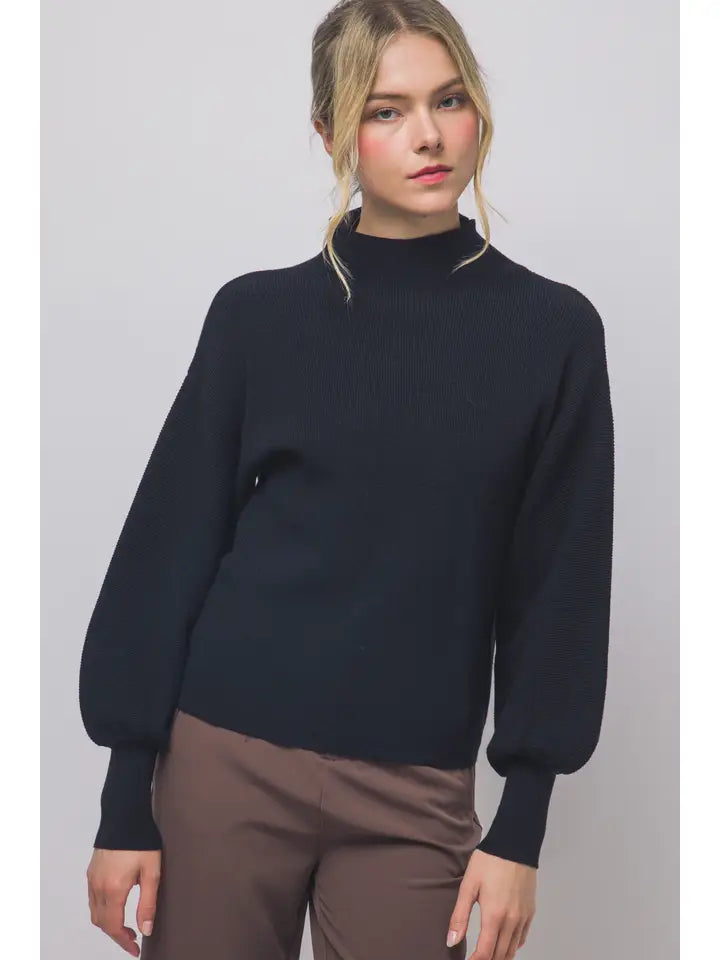 Cozy Girl Balloon Sleeve Sweater, Black