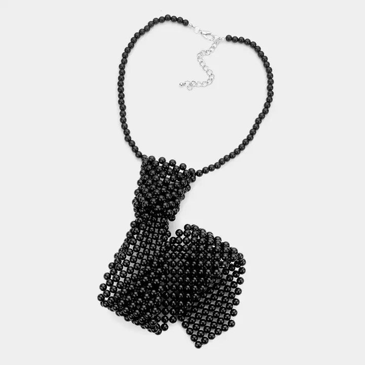 Pearl Necktie Necklace Set, Black