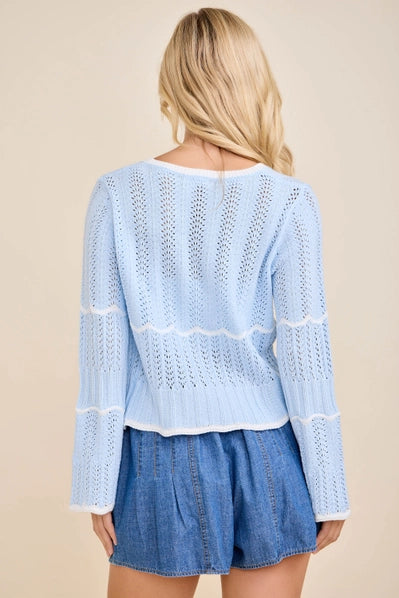 Tie Closer Pointelle Cardigan-Blue