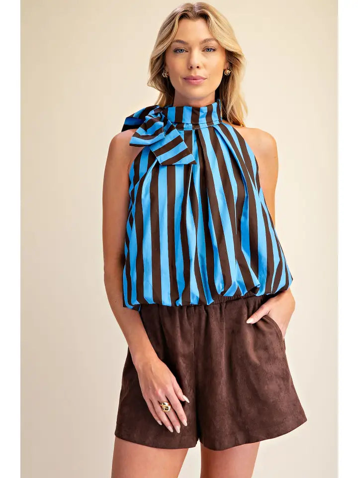Blue & Latte Bow Balloon Top