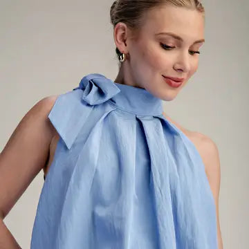 High Neck Ballon Top, Blue