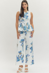 Floral Print Wide-Leg Pant  - Blue