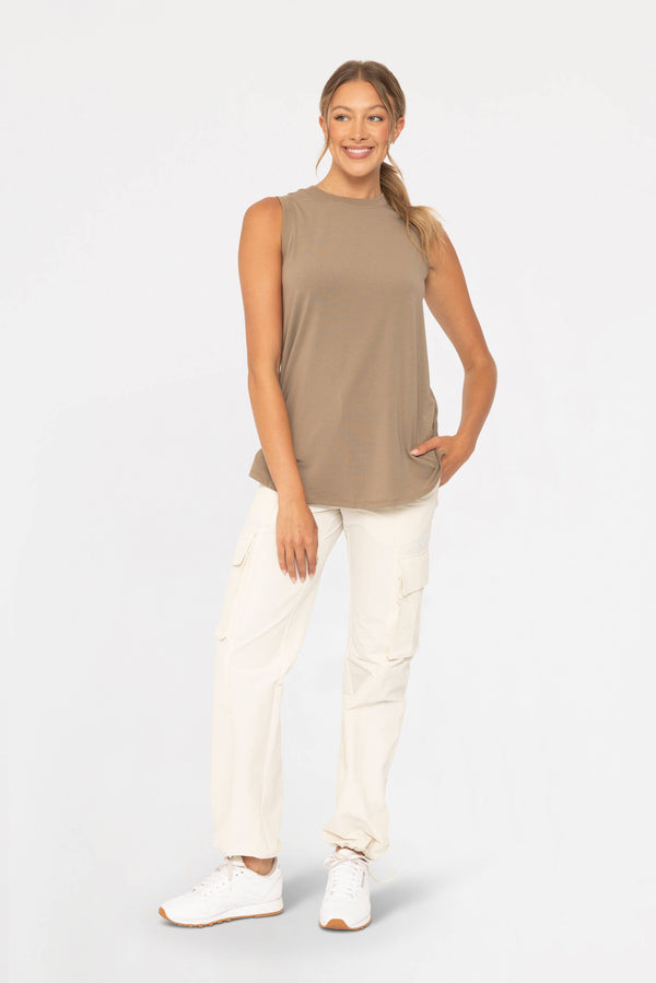 Notched Sleeveless Flowy Tank Top - 2 Colors