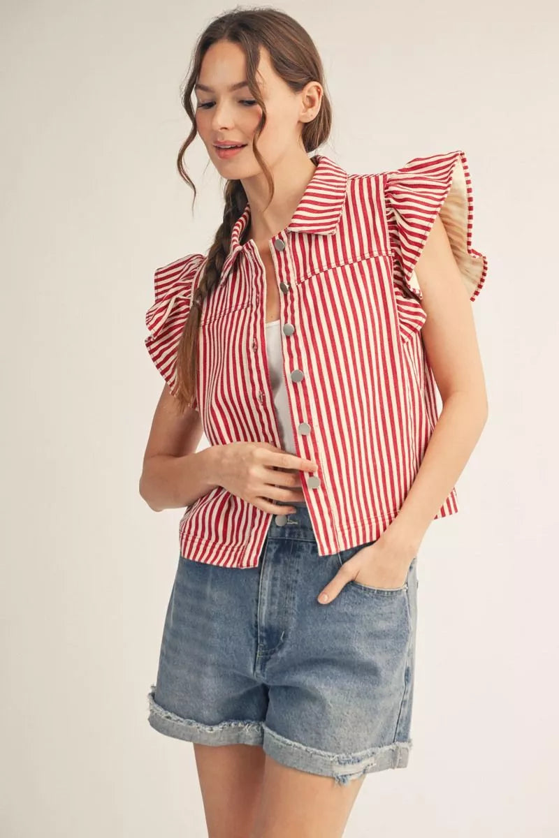 Simply Striped Ruffle Vest, Red