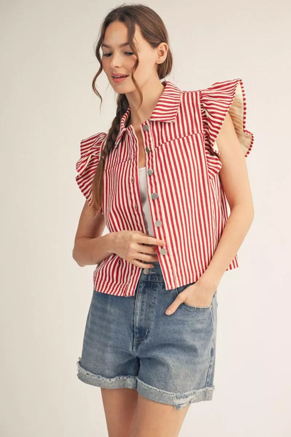 Simply Striped Ruffle Vest, Red
