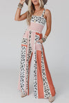 Color Block Leopard Smocked Cami Wide Leg Jumpsuit