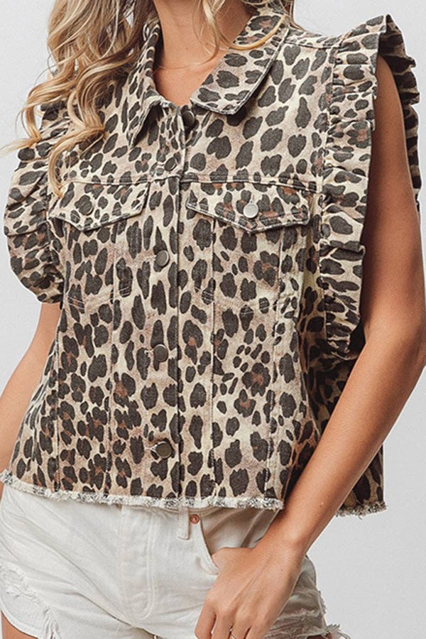 Ruffle Sleeve Denim Vest