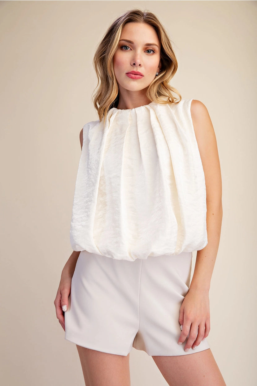 Sleeveless Pleated Balloon Top
