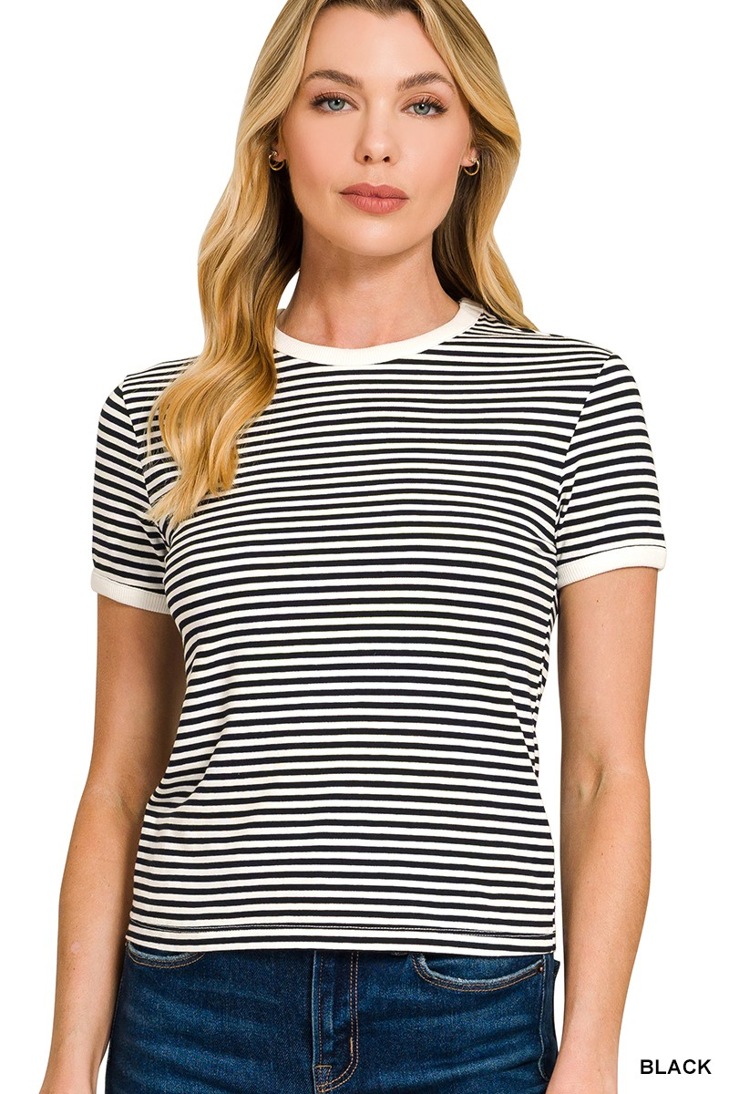 Striped Contrast Trim Tee