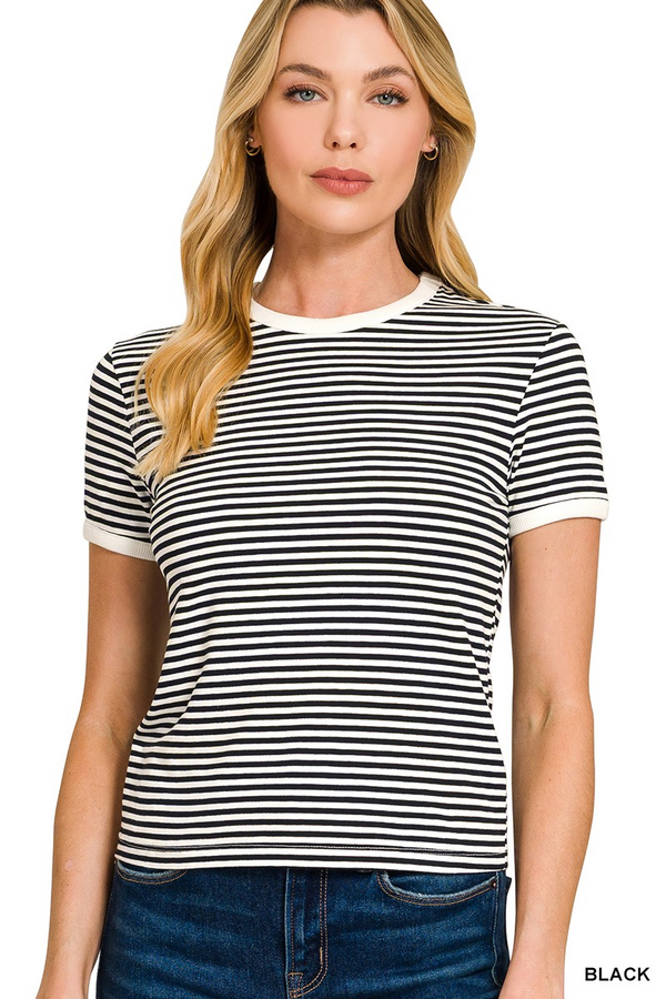 Striped Contrast Trim Tee