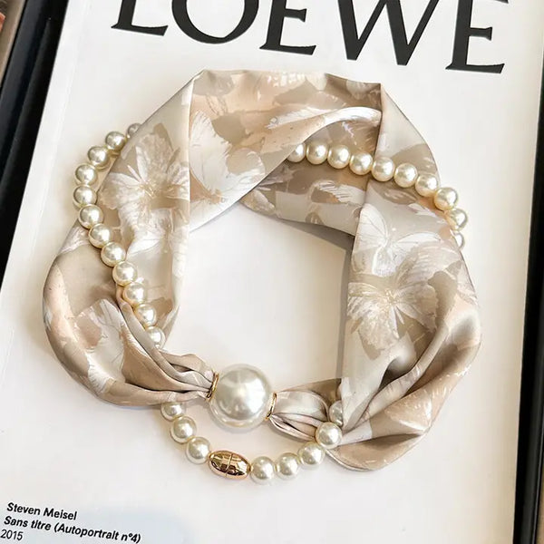 Elegant Magnetic Clasp Pearl Necklace Scarf