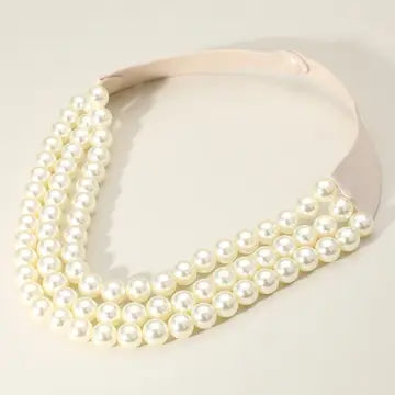 Cream, Bead Triple Layered Magnetic Necklace
