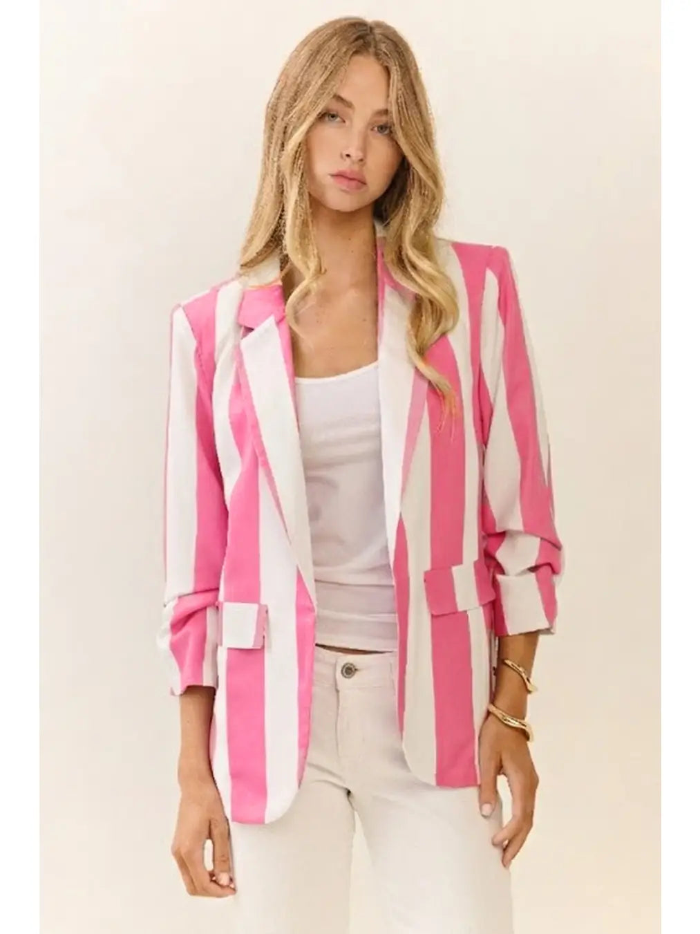 Pinstripe Power Blazer, Pink