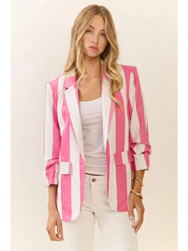 Pinstripe Power Blazer, Pink