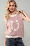 Wild Woven Horseshoe Sweater Vest Pink