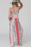 Color Block Leopard Smocked Cami Wide Leg Jumpsuit