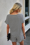 Round Neck Striped Top Short Set - 3 Colors