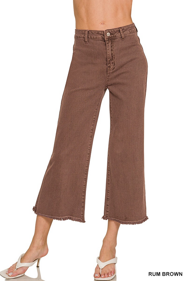 Acid Washed High Waist Frayed Hem Straight Pants