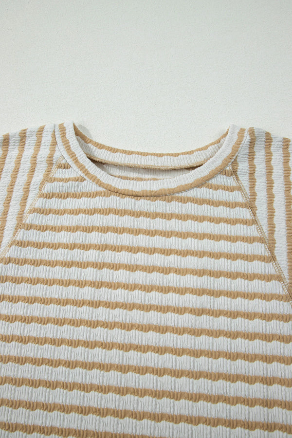 Textured Striped Half Sleeve Curvy Top