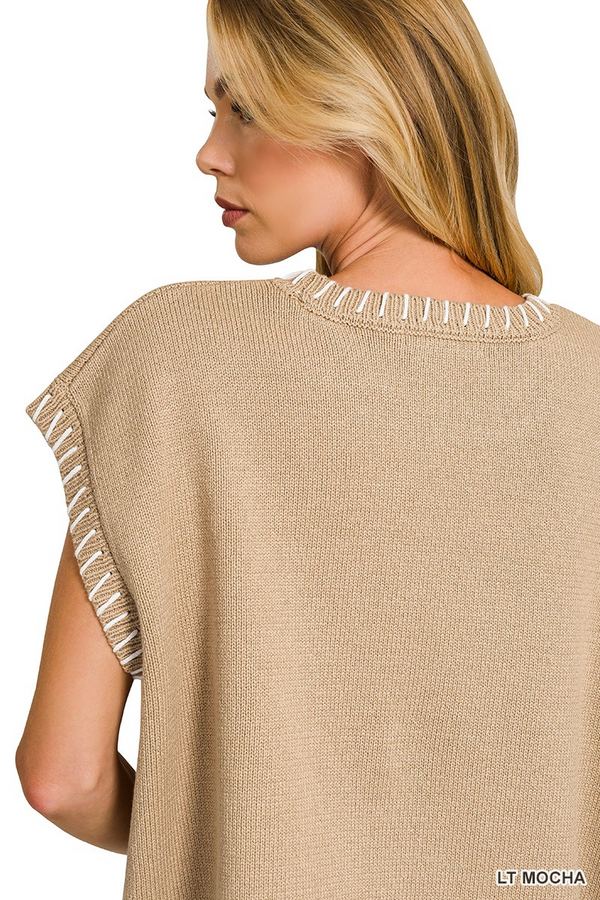 Stitch Detailed Oversize Sweater Vest
