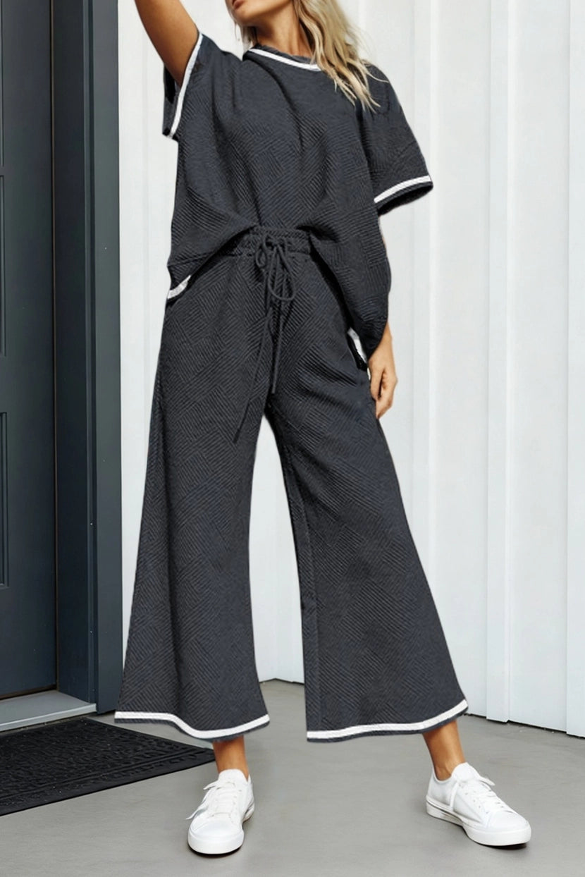 Las Textured Loose T Shirt and Drawstring Pants Set