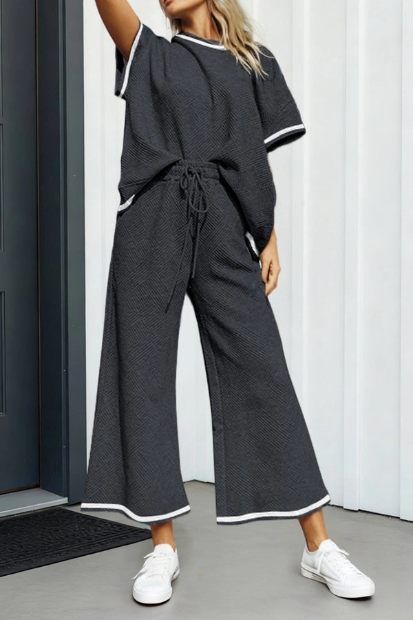 Las Textured Loose T Shirt and Drawstring Pants Set