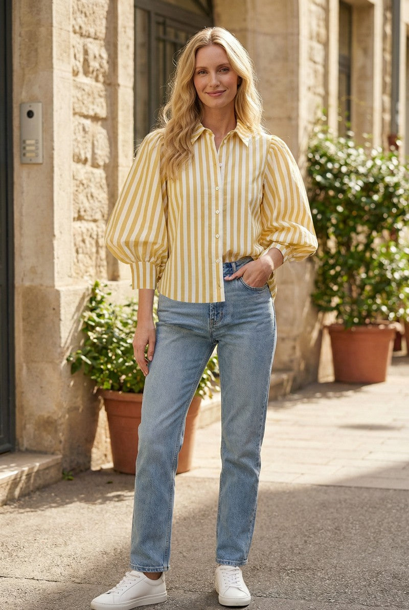 Stripe Me Happy Top, Mustard