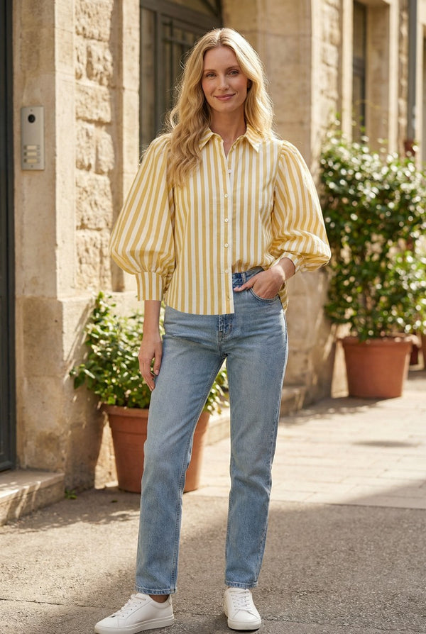 Stripe Me Happy Top, Mustard