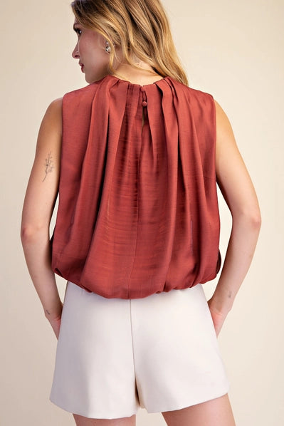 Rust Pleated Balloon Top