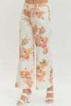 Floral Print Wide-Leg Pant  - Ecru
