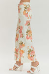 Floral Print Wide-Leg Pant  - Ecru