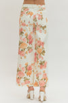 Floral Print Wide-Leg Pant  - Ecru