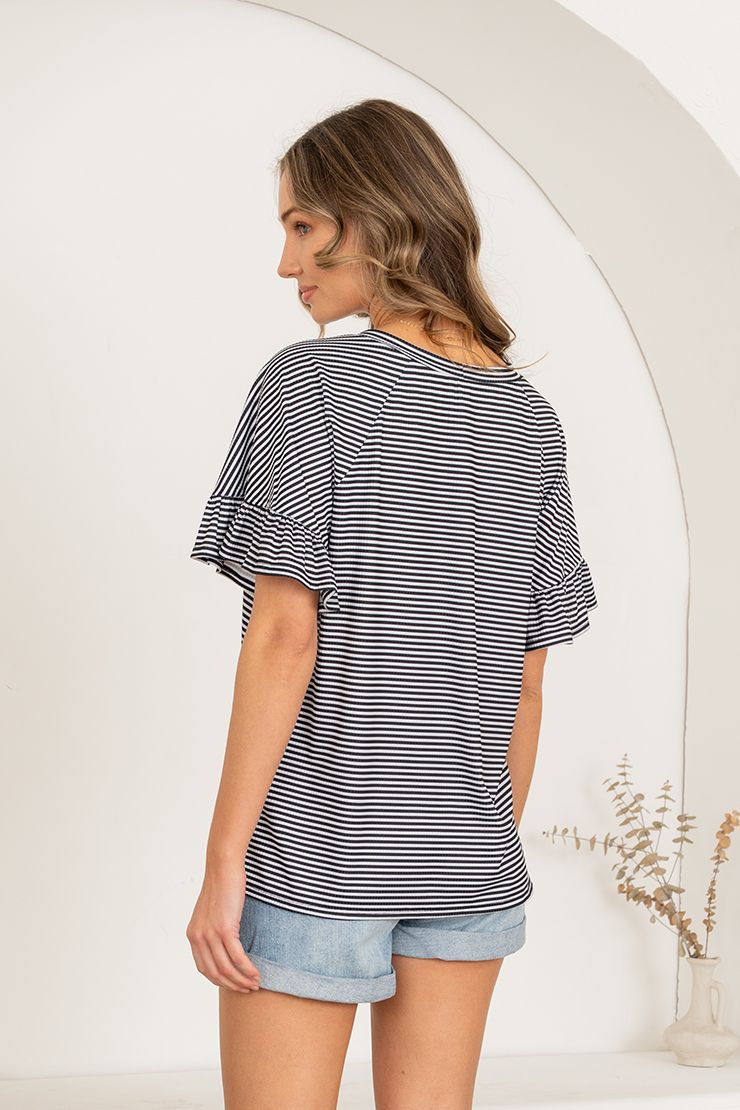 Striped Top Ruffled Sleeve