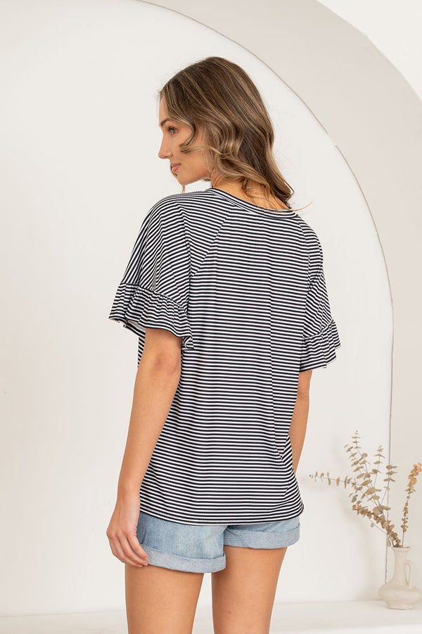 Striped Top Ruffled Sleeve